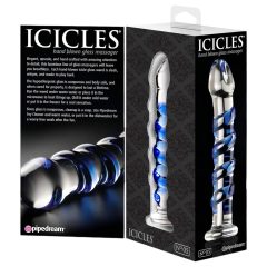 Icicles No. 5 - spirális üveg dildó (áttetsző-kék)