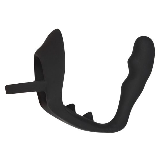 Black Velvet - hullámos análdildó pénisz- és heregyűrűvel (fekete)