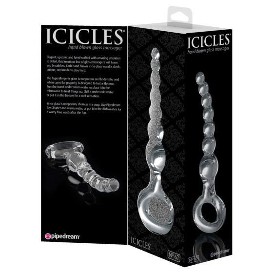 Icicles No. 67 - gömbös üveg dildó fogógyűrűvel (áttetsző)