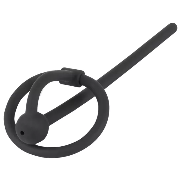 Penisplug - szilikon makkgyűrű üreges dilátorrall (fekete)