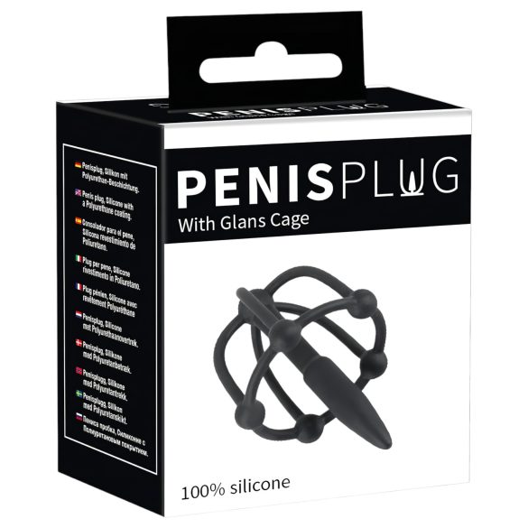 Penisplug - szilikon makk ketrec dilátorral (fekete)