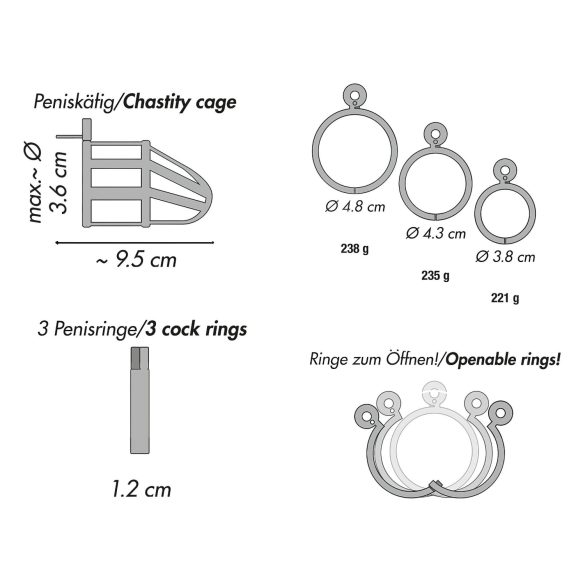 You2Toys - Chastity Cage - fém pénisz ketrec, lakattal