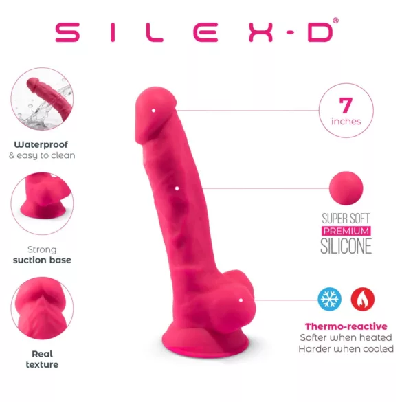 Silexd 7 - tapadókorongos, herés dildó - 17,5 cm (pink)