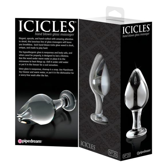 Icicles No. 25 - kúpos, üveg anál plug (átlátszó)