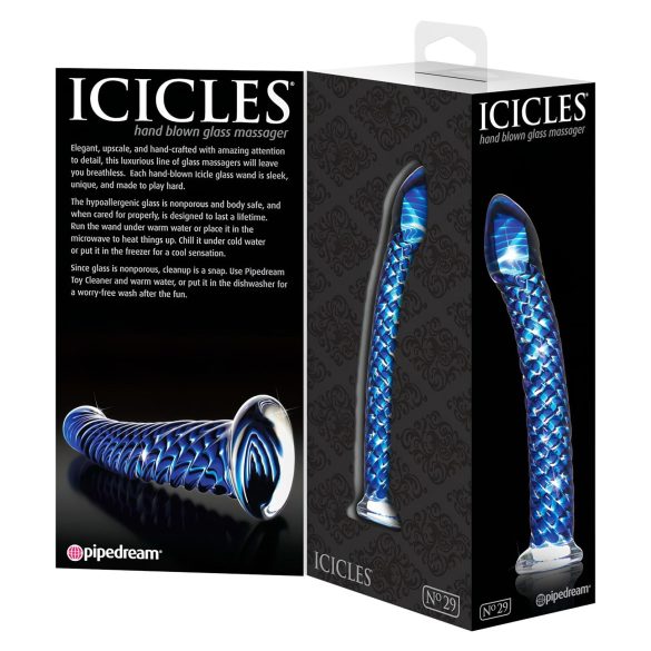 Icicles No. 29 - spirál, pénisz üveg dildó (kék)