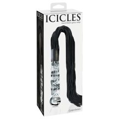   Icicles No. 38 - bőr korbácsos, hullámos üveg dildó (áttetsző-fekete)