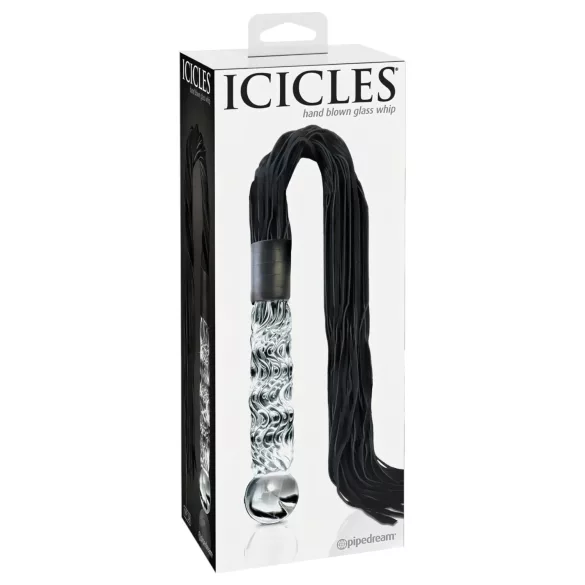 Icicles No. 38 - bőr korbács és üveg dildó (átlátszó-fekete)
