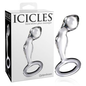 Icicles No. 46 - makkos üveg dildó fogógyűrűvel (pink)