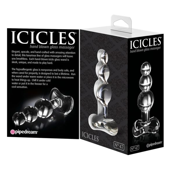 Icicles No. 47 - tripla gyöngyös, üveg anál plug (átlátszó)
