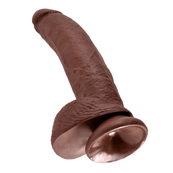 King Cock 9 - nagy tapadókorongos, herés dildó (23cm) - barna