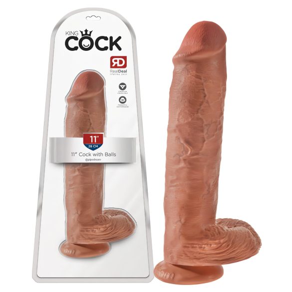 King Cock 11 - tapadókorongos, herés dildó (28cm) - sötét natúr