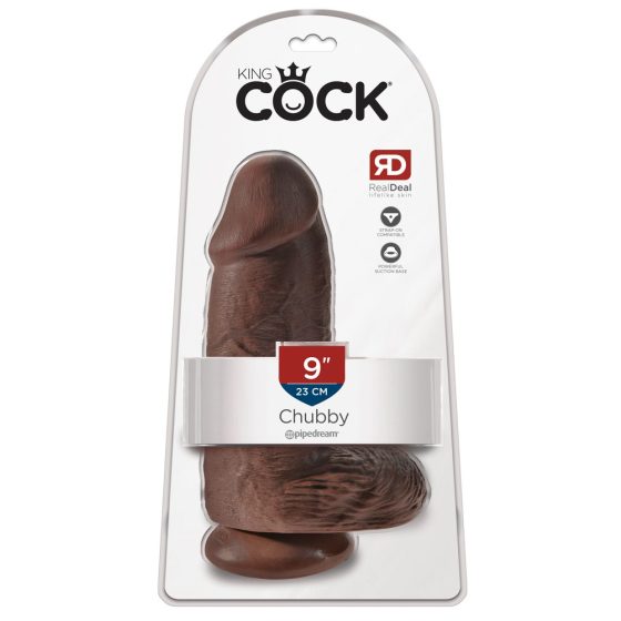 King Cock 9 Chubby - tapadótalpas, herés dildó (23cm) - barna