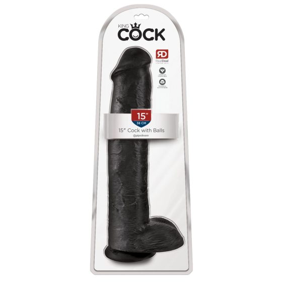 King Cock 15 - gigantikus, tapadótalpas, herés dildó (38cm) - fekete