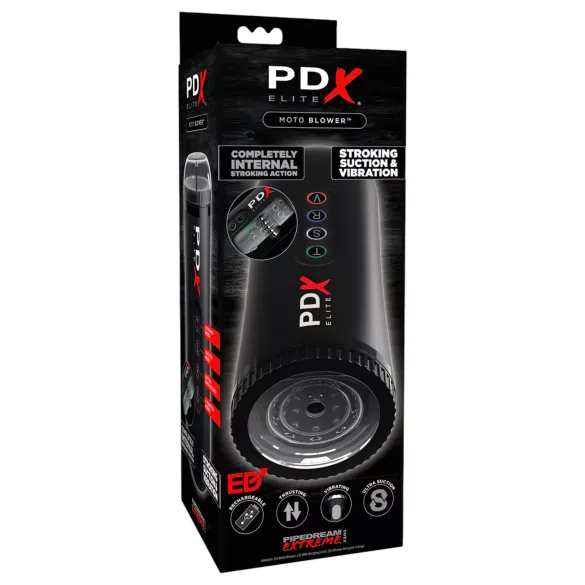 PDX Moto Blower - szívó, rezgő maszturbátor férfiaknak (fekete)