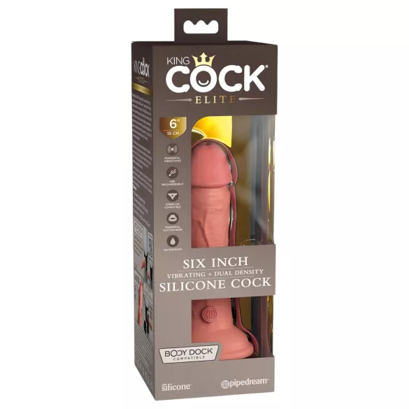 King Cock Elite 6 - élethű vibrátor 15 cm (sötét natúr)
