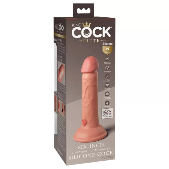 King Cock Elite 6 - élethű vibrátor 15 cm (sötét natúr)