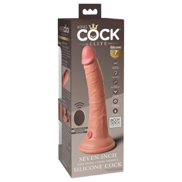 King Cock Elite 7 - tapadókorongos, rádiós vibrátor 18cm - natúr