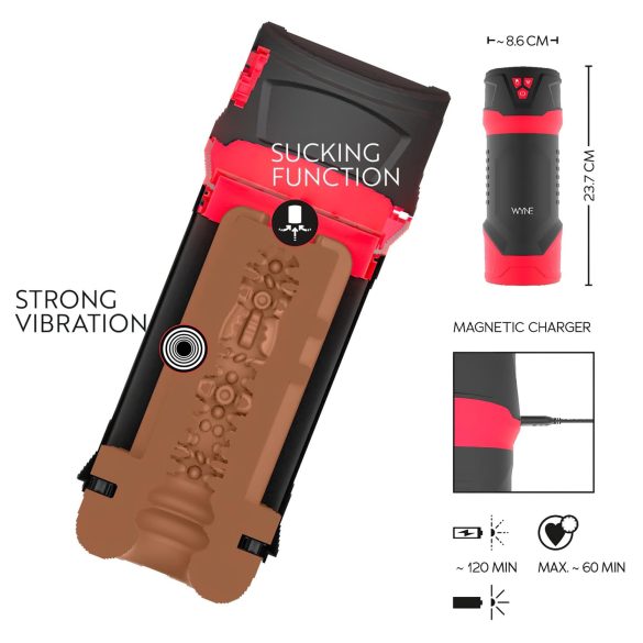 WYNE 04 - akkus, rezgő-szívó maszturbátor (barna)