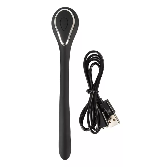 Penis Plug Dilator - akkus, vibrációs dilátor (1cm) - fekete