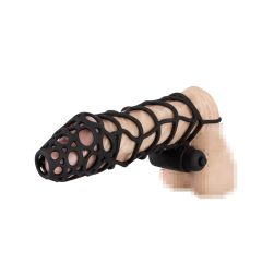 Black Velvet rácsos, vibráló péniszköpeny (fekete)