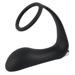   Black Velvet - akkus, szilikon anál vibrátor péniszgyűrűvel (fekete)