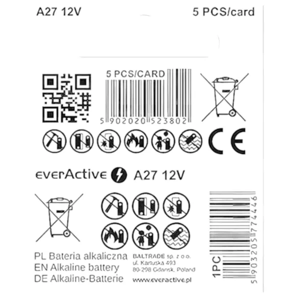 12V-os elem (27A, MN27) távirányítóhoz (1 db)