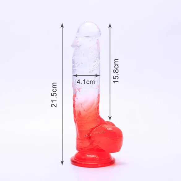 Sunfo - tapadókorongos, herés dildó - 21 cm (átlátszó-piros)
