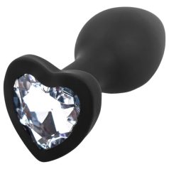 Sunfo - szilikon anál plug szív alakú kővel (fekete-fehér)   Sunfo - szilikon anál plug szív alakú kővel (fekete-fehér)