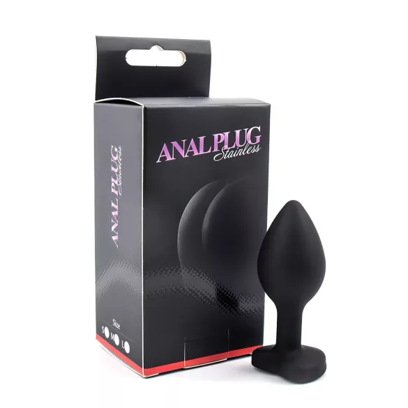 Sunfo - szilikon anál plug szív alakú kővel (fekete-fehér)