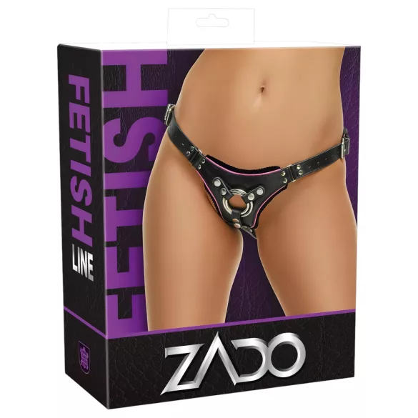 ZADO - fekete bőr BDSM alsó felcsatolható dildóhoz (S-L)