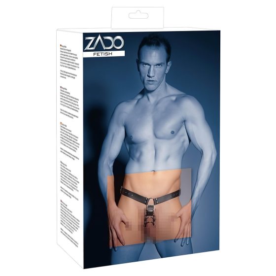 ZADO - Bőr tanga dildóval, 3 péniszgyűrűvel