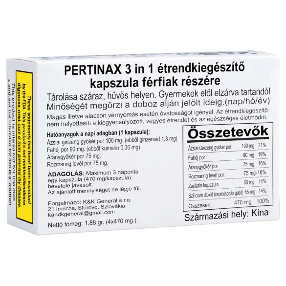 Pertinax 3in1 Plus - étrend-kiegészítő kapszula férfiaknak (4 db)