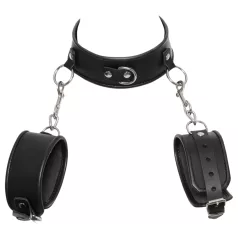 ZADO - bőr nyakörv bilinccsel, bondage szett (fekete)