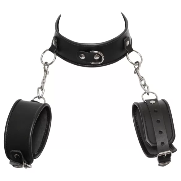 ZADO - bőr nyakörv bilinccsel, bondage szett (fekete)