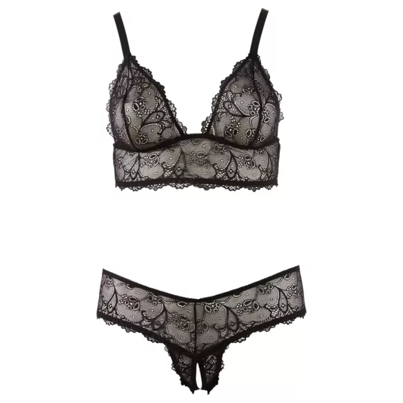 Cottelli Plus Size - csipke melltartó szett (fekete)