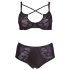 Cottelli Plus Size - keresztpántos melltartó és bugyi (fekete)