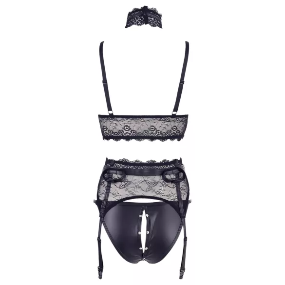 Cottelli Bondage - csipke fehérnemű szett bilinccsel (fekete)