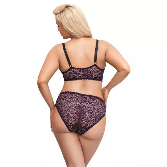 Cottelli Plus Size - áttetsző mintás melltartó szett (lila)