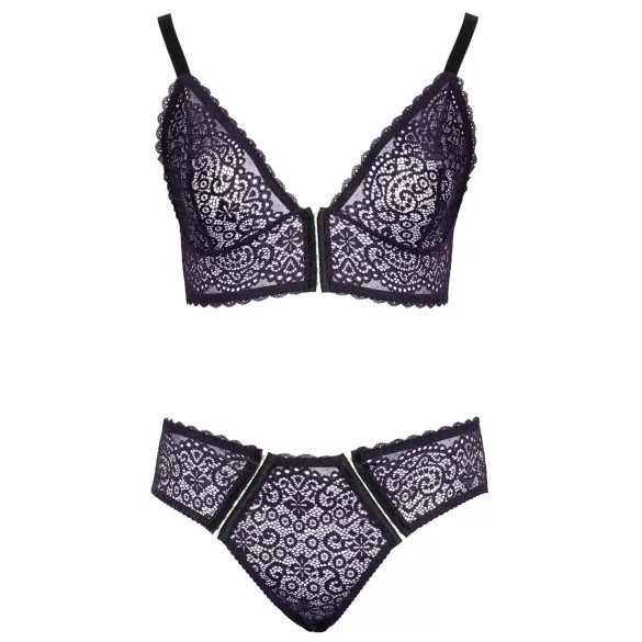 Cottelli Plus Size - áttetsző mintás melltartó szett (lila)