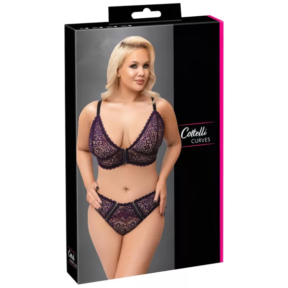 Cottelli Plus Size - áttetsző mintás melltartó szett (lila)