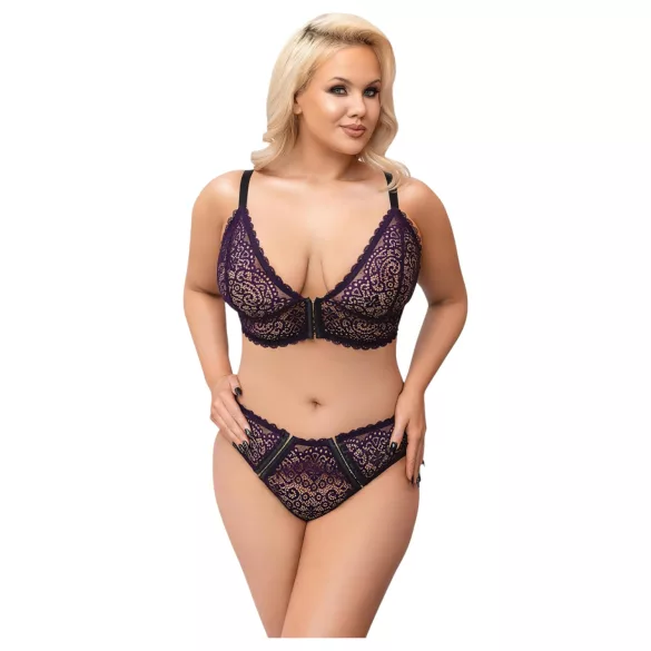 Cottelli Plus Size - áttetsző mintás melltartó szett (lila)