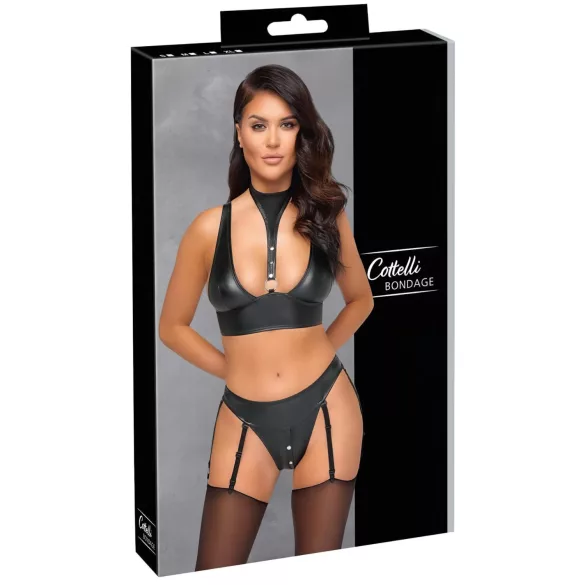 Cottelli Bondage - fényes melltartó szett bilincsekkel (fekete)