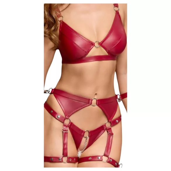 Cottelli Bondage - fényes melltartó szett és kar bilincs (piros)