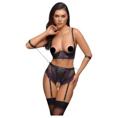 Cottelli Bondage - melltartó szett és kar bilincs (fekete-lila)   Cottelli Bondage - melltartó szett és kar bilincs (fekete-lila)