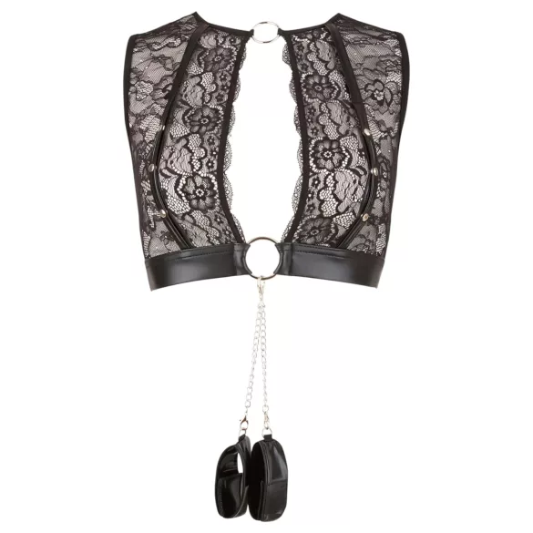 Cottelli Bondage - csipkés fehérnemű szett + bilincs (4 részes)