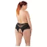 Cottelli Plus Size - csipkés gyöngyös nyitott bugyi (fekete)
