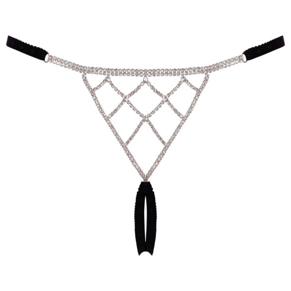 Cottelli - nyitott string tanga ezüst dísszel - fekete (S-L)