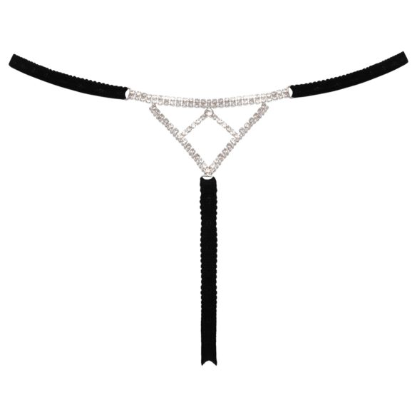 Cottelli - nyitott string tanga ezüst dísszel - fekete (S-L)