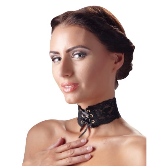 Cottelli - Széles, fűzős csipke nyakpánt (fekete)