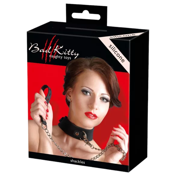 Bad Kitty - szilikon nyakörv és póráz, bondage szett (fekete)